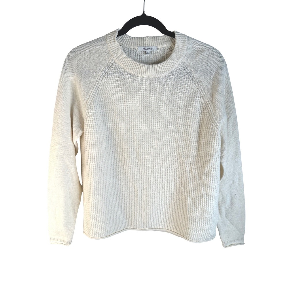 Madewell‎ Cream Cotton Merino Wool Waffle Knit Raglan Coastal Sweater Size XS